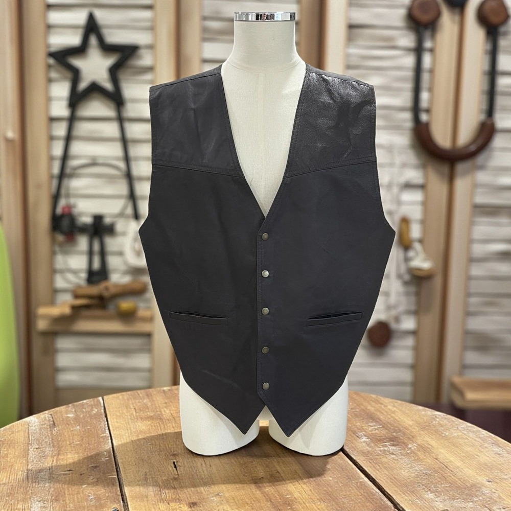 Stefano‎ Man XL Dark Brown Leather Vest Western Biker Cowboy Core Streetwear